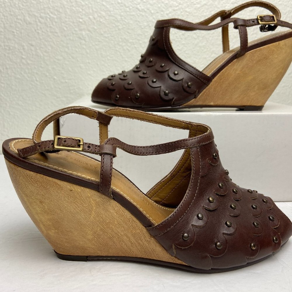 Schuler & Sons Philadelphia Brown Leather Sandals Peep -toe Wedge Size 37 EU
